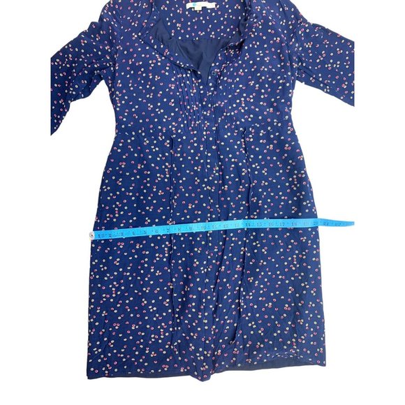 Boden Navy Blue Floral Sheath Dress UK12 US8 Adjustable Front Tie & Button Up - Picture 7 of 11